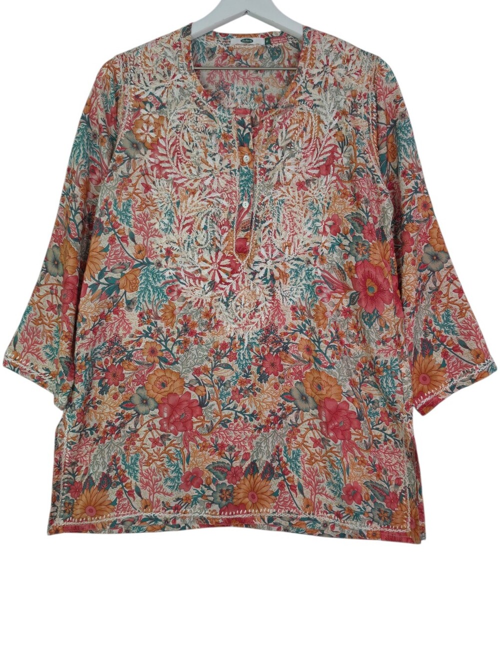 Dolma Silk Blend Embroidered Floral Tunic Top